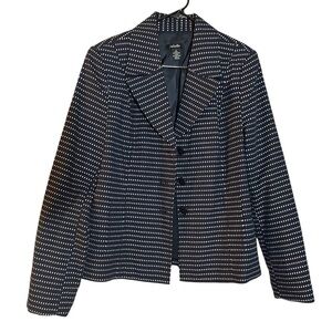 Rafaella Women's dark academia Blazer Collared Button Closure Blue White Size 16